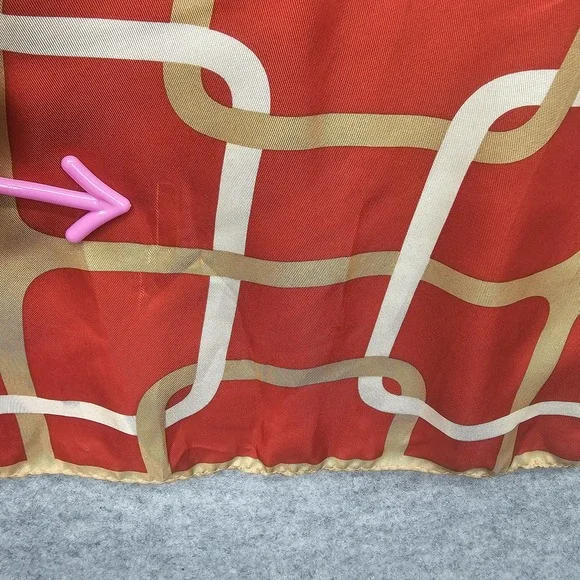 Echo Silk Scarf Women Red Tan Chain Link Designer Long Wrap Mod 70s Preppy 14x44 - Picture 6 of 11